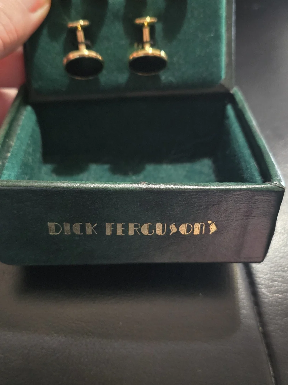 Dick Ferguson's tuxedo cufflink and shirt stud set round black onyx  gold tone